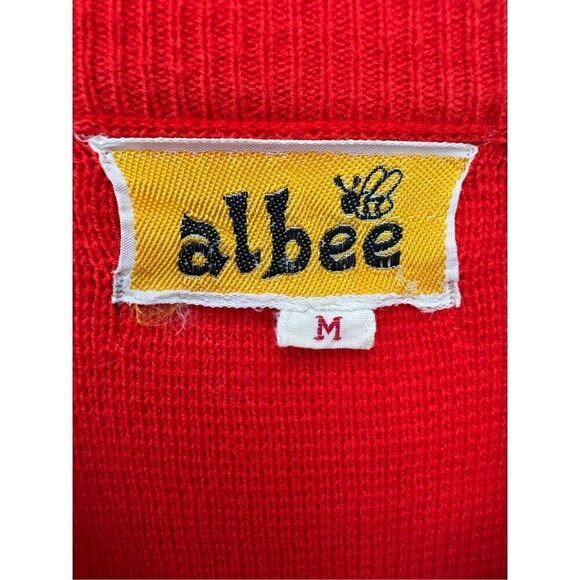 Albee women’s vintage 70s red white bowling cardigan sweater retro v-neck - Picture 7 of 8